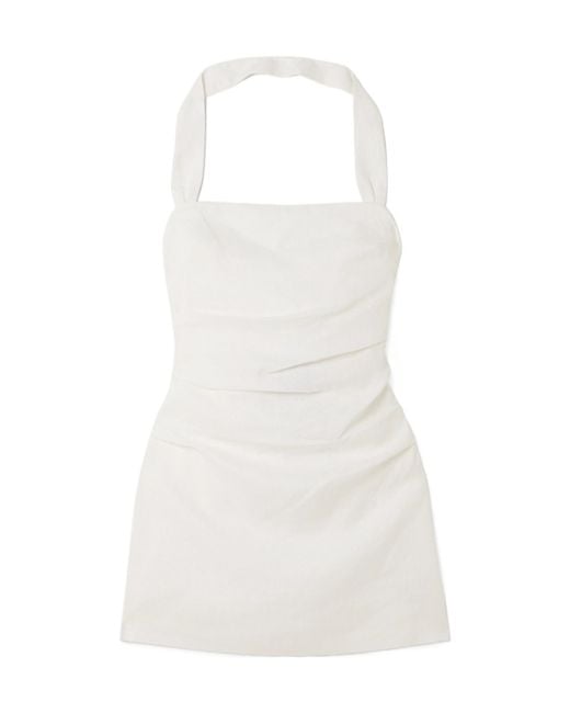 Sir White Noemi Ruched Linen Halterneck Mini Dress