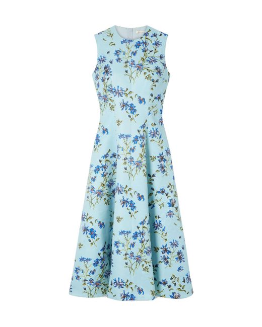 Emilia Wickstead Blue Floral-Print Faille Midi Dress