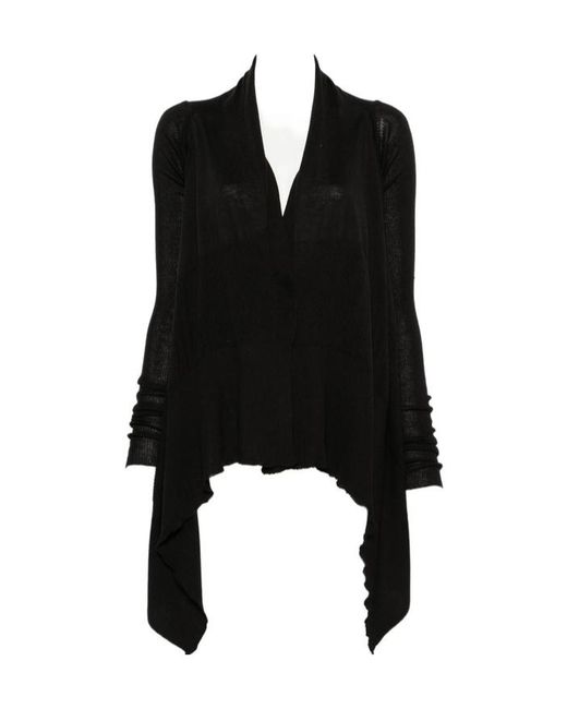 Rick Owens Black Asymmetric Long-Sleeve Cardigan