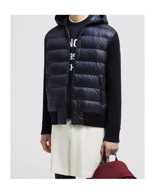 Moncler Blue Knitted Zip-Up Padded Hoodie for men