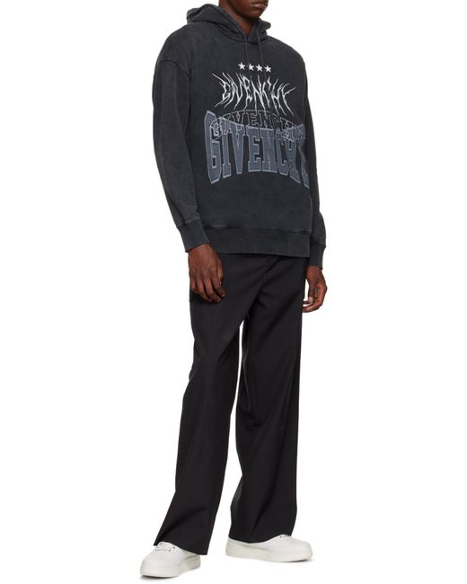 Givenchy Gray Logo Embroidered Drawstring Hoodie for men