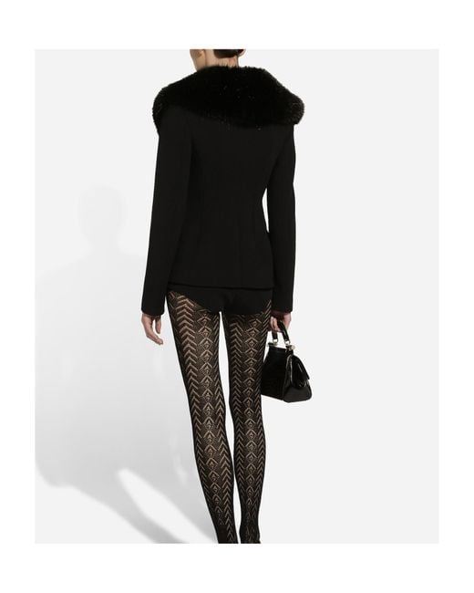 Dolce & Gabbana Black Single-Breasted Wool Jacket With Faux Fur Collar