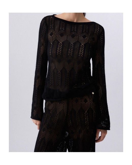 Liu Jo Black Openwork Crew-Neck Sweater