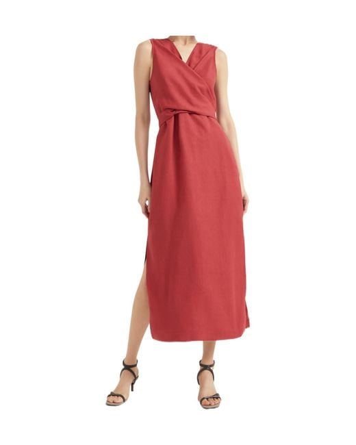Brunello Cucinelli Red Fluid Twill Wrap-Effect Dress