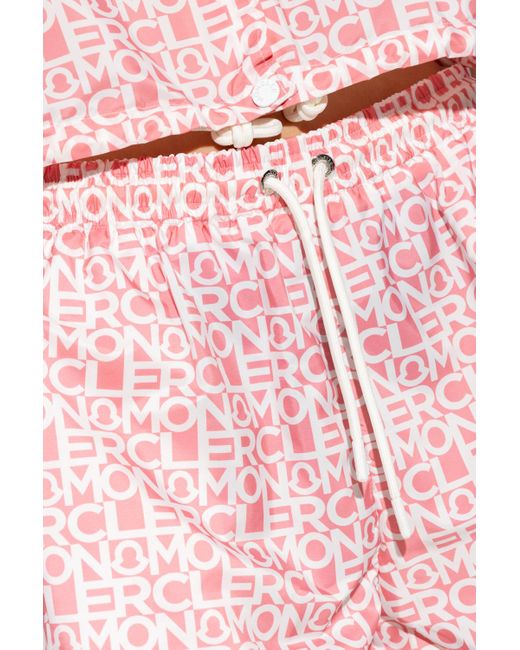 Moncler Red Logo Print Shorts