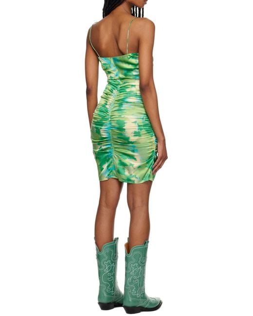 Ganni Green Silk Stretch Satin Mini Dress