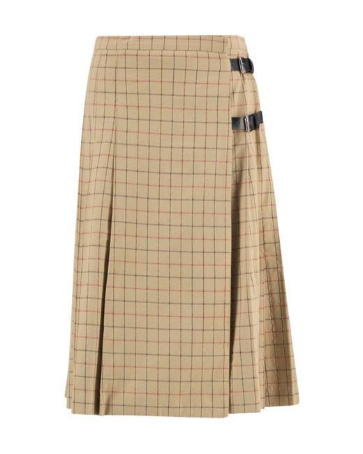 Barbour Natural Hollington Buckle-Fastening Tattersall Midi Skirt