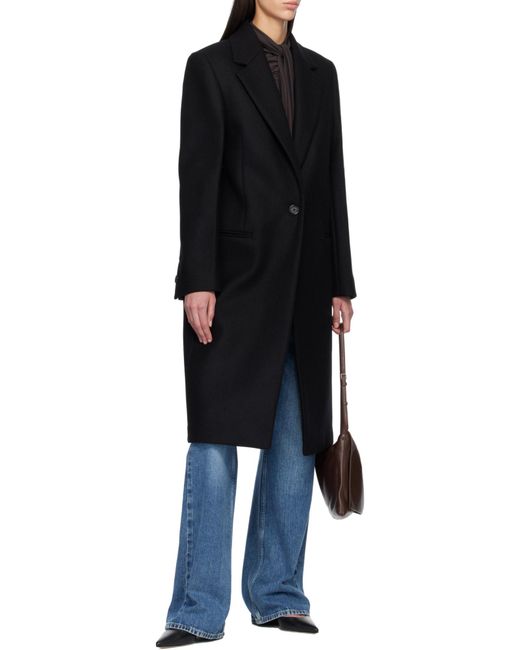 Totême Black Single-Breasted Wool Coat