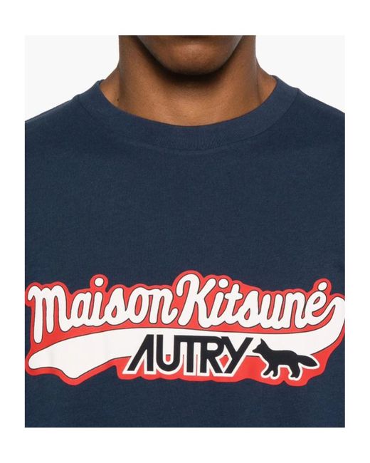 Maison Kitsuné Blue Autry X Logo Printed T-Shirt for men