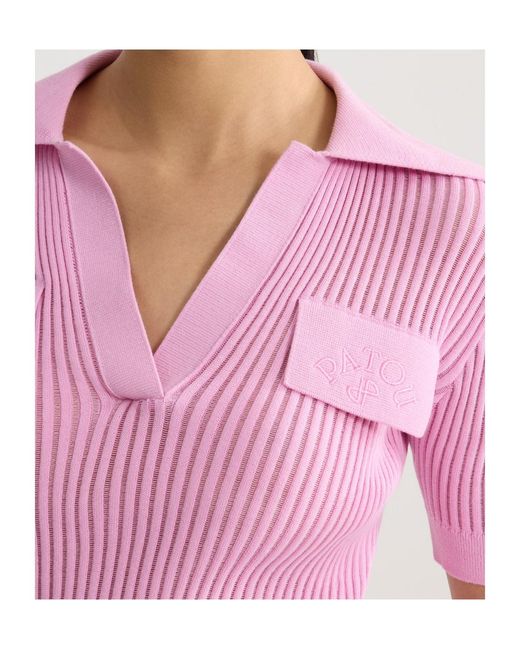 Patou Pink Ribbed Polo Knitted Top