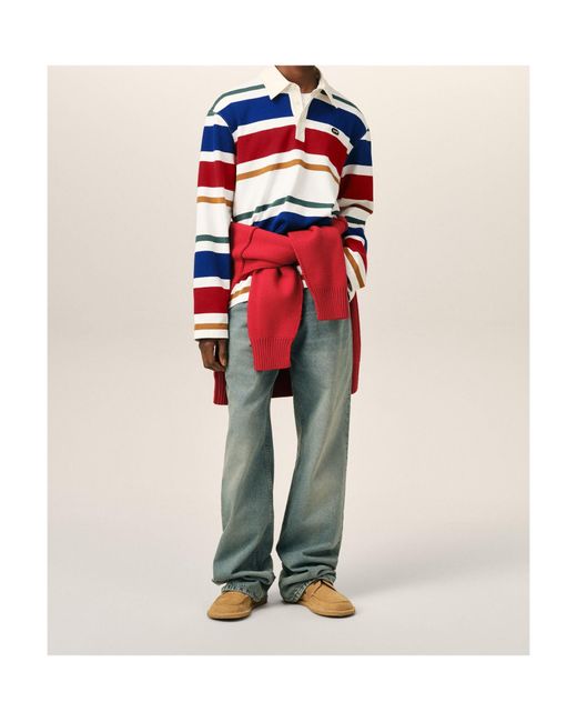 AMI Red Striped Cotton Polo With Ami Patch for men
