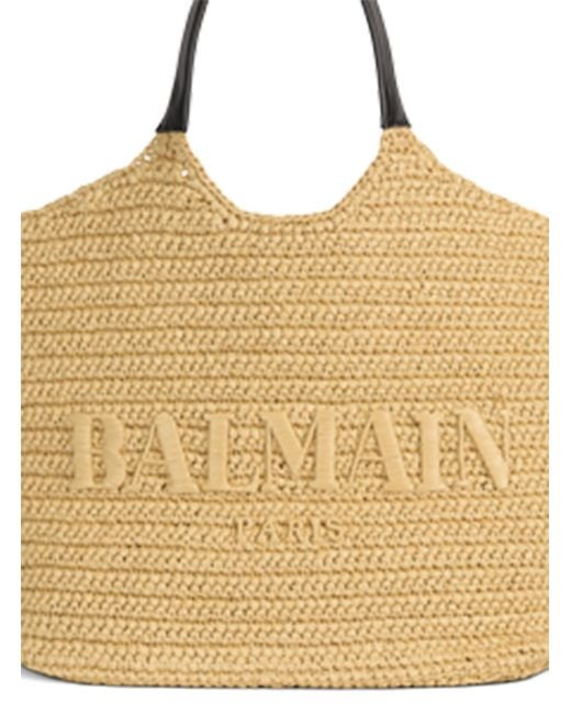 Balmain Natural Logo Raffia Tote Bag