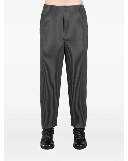Homme Plissé Issey Miyake Gray Homme Plissé Issey Miyake Pleated Tapered Leg Trousers for men