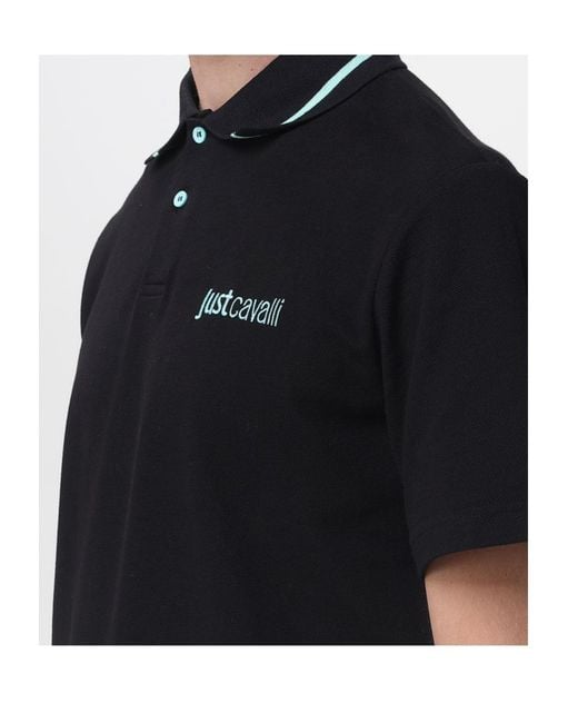 Just Cavalli Black Contrast Trim Logo Polo Shirt for men