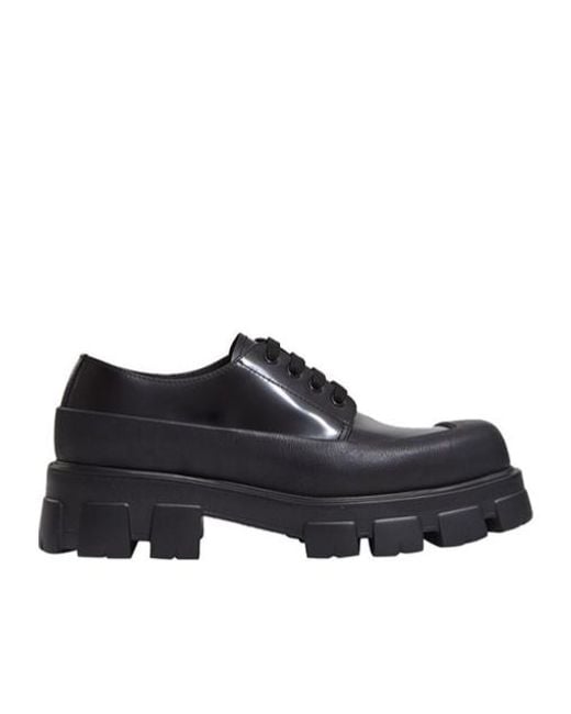 Prada Black Lace-Up Platform Leather Shoes for men
