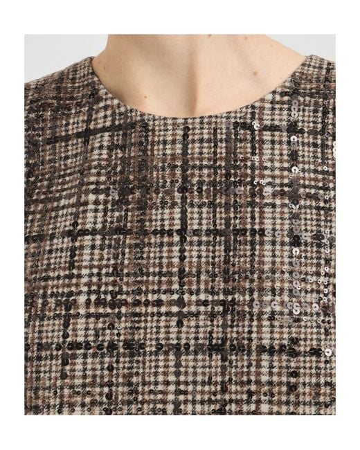 Brunello Cucinelli Brown Checked Alpaca And Wool Mini Dress With Dazzling Degradé-Embroidery