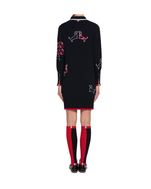 Thom Browne Black Hector Icon 4-Bar Stripe Intarsia-Knit Polo Dress