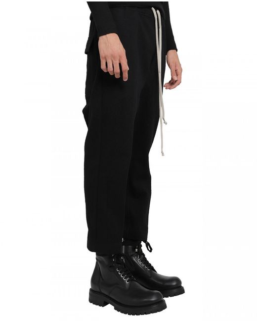 Rick Owens Black Drawstring Cropped Trousers for men