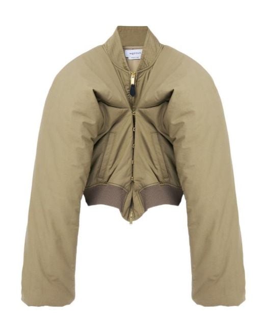 McQueen Natural Exaggerated-Shoulder Cropped Bomber Jacket