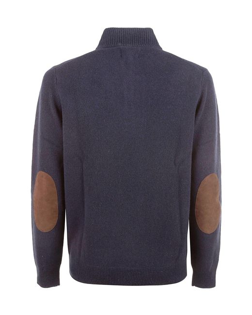 Barbour Blue High-Neck Half Buttoned Knit Jumper for men