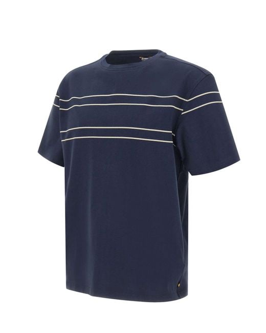 K-Way Blue Fantome Stripe Detailed Crewneck T-Shirt for men