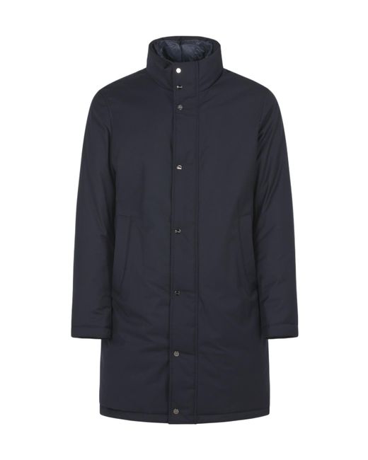Herno Blue Button-Detailed High-Neck Padded Coat for men