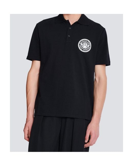 Balmain Black Coin-Printed Polo Shirt for men