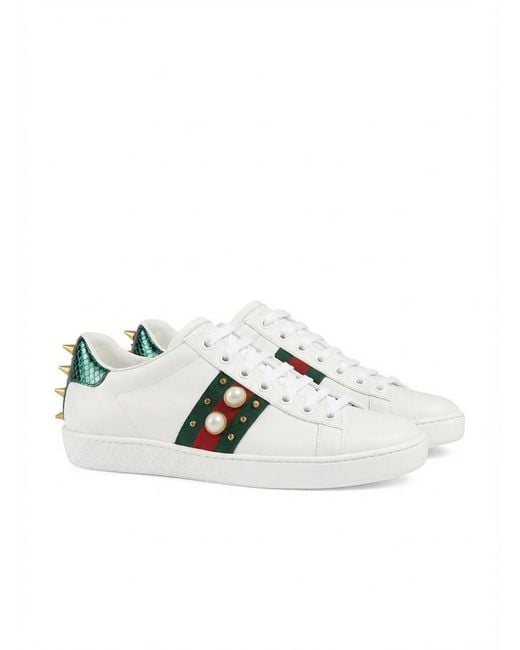 Gucci White Ace Studded Sneakers