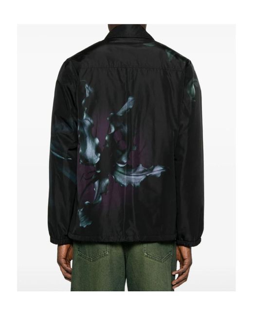Dries Van Noten Black Drawstring Floral Printed Jacket for men
