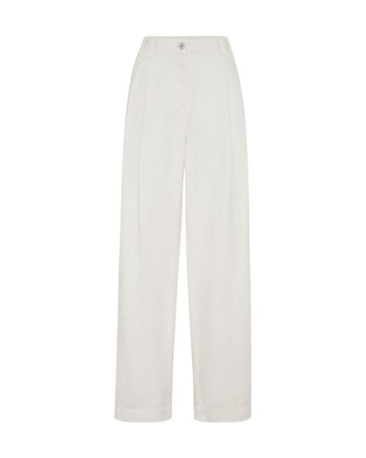 Brunello Cucinelli White High-Waist Straight-Leg Pants