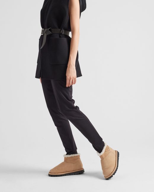 Prada Natural Triangle-Logo Suede Boots