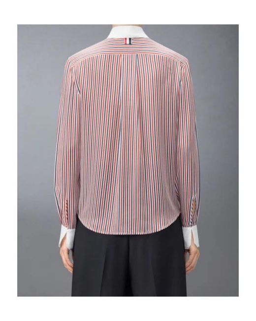 Thom Browne Pink Striped Detachable-Collar Shirt