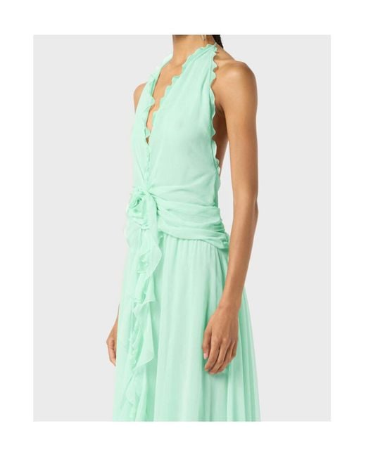 Blumarine Green V-Neck Open-Back Dress