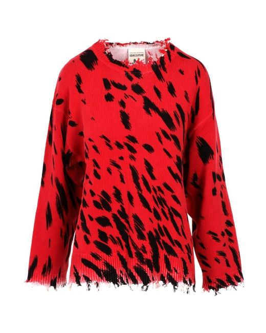 Semicouture Red Spotted Round Neck Sweater