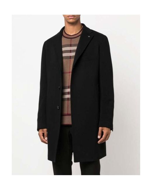 Tagliatore Black Single-Breasted Coat for men