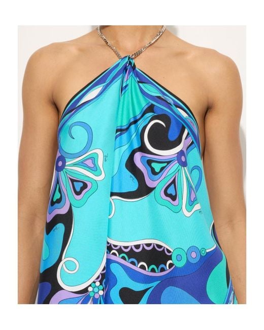 Emilio Pucci Blue Iride-Print Silk Top