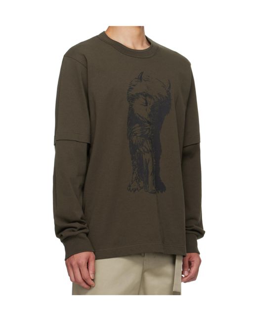Sacai Green Crew Neck T-Shirt for men