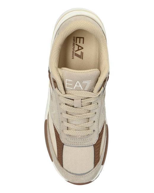 EA7 White Logo-Embossed Lace-Up Sneakers
