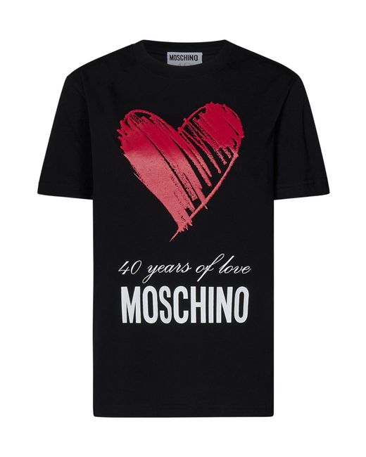 Moschino Black Heart-Motif Printed Crewneck T-Shirt