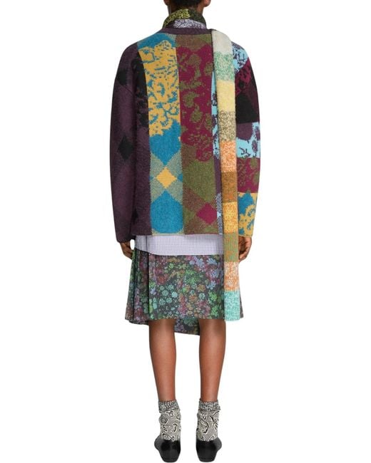 Dries Van Noten Blue Patchwork Wool Sweater for men