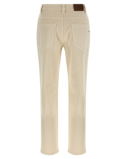 Brunello Cucinelli Natural Logo Patch Straight Leg Jeans