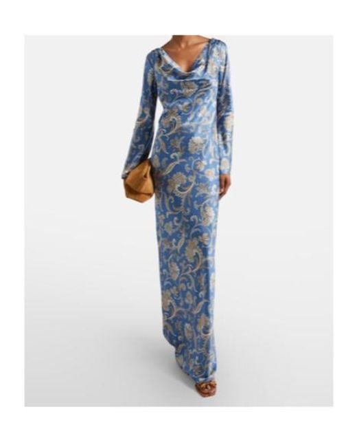 Veronica Beard Blue Ember Printed Silk-Blend Maxi Dress