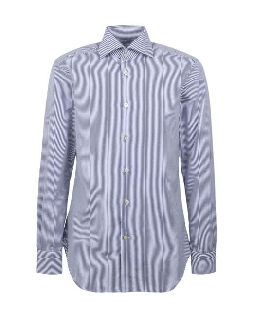 Kiton Blue Striped Long-Sleeve Shirt for men