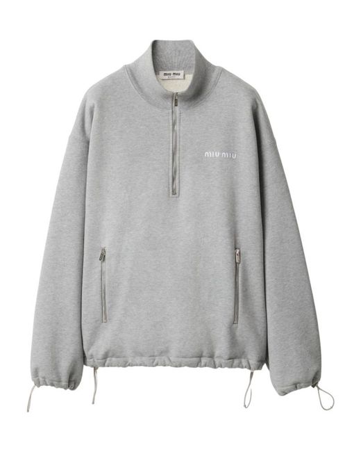 Miu Miu Gray Cotton Fleece Zipper Sweatshirt