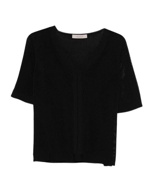 D.exterior Black V-Neck T-Shirt