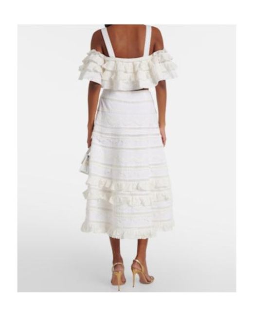 Carolina Herrera White Embroidered Ruffled Cotton Crop Top
