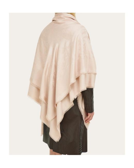 Ferragamo Natural Ferragamo Pattern Jacquar Frayed-Edge Scarf