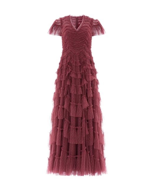 Needle & Thread Red V-Neck Tulle Dress