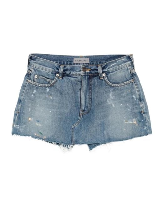 Balenciaga Blue Distressed Paint-Splatter Shorts