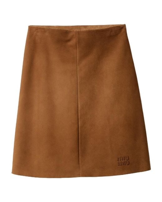 Miu Miu Brown Waxed Suede Skirt